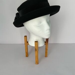 Women’s Classic Black Wool Felt Bowler Hat With Floral Accents